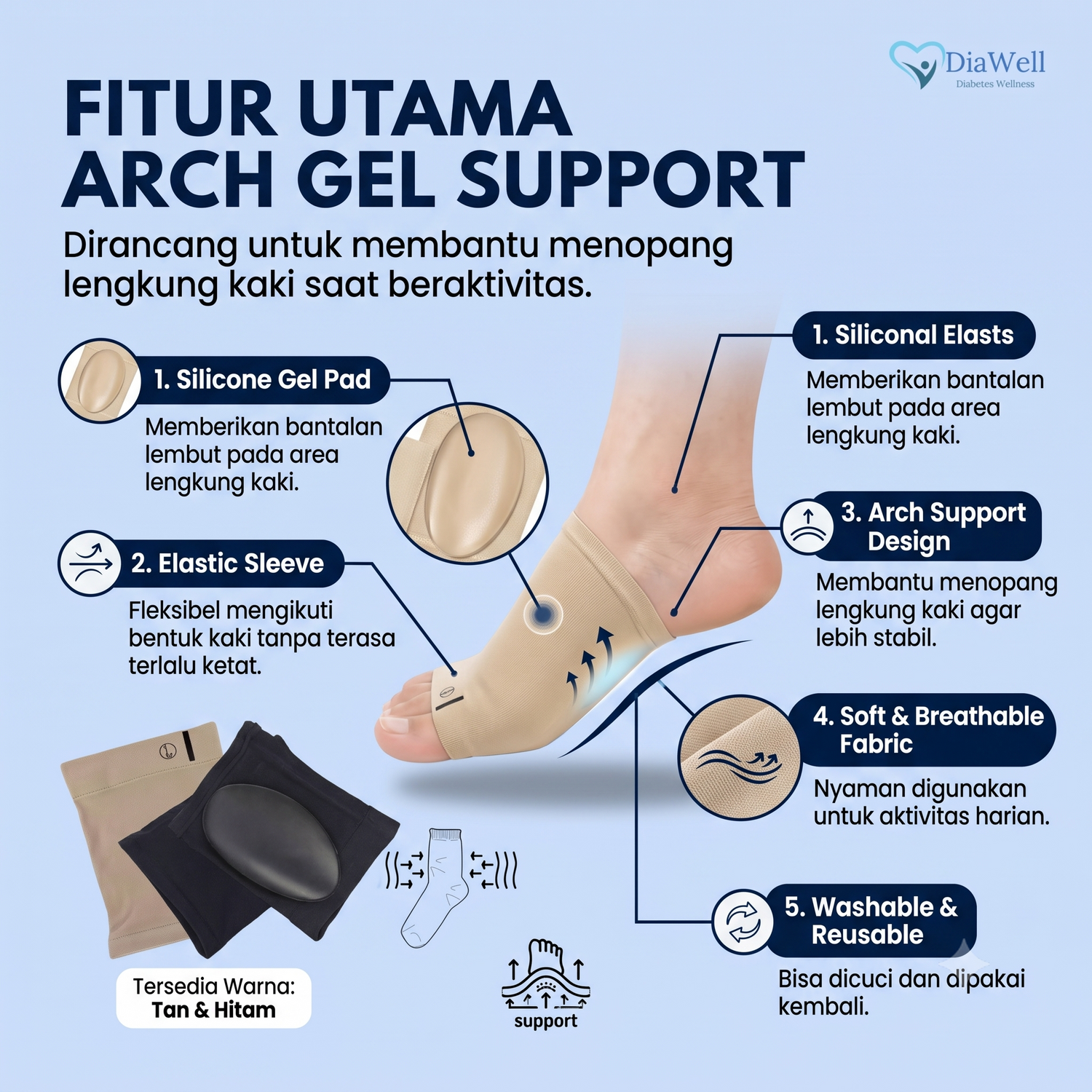 Diawell - Silikon Penyangga Lengkung Kaki Datar