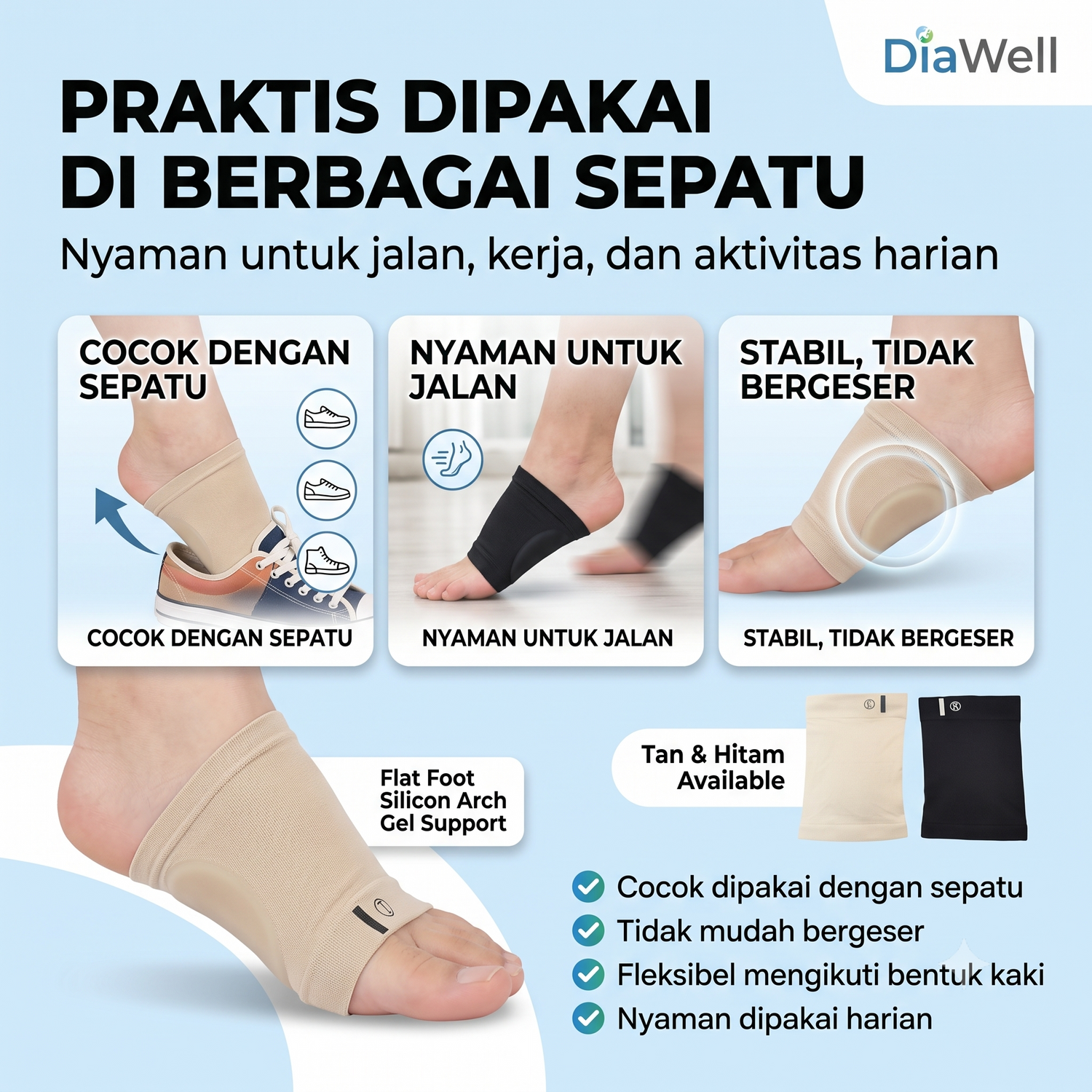 Diawell - Silikon Penyangga Lengkung Kaki Datar
