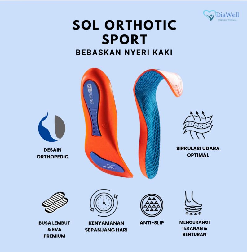 Diawell - Sol Sepatu Ortopedi Sport Comfort untuk Olahraga dan Harian (Oranye Biru)
